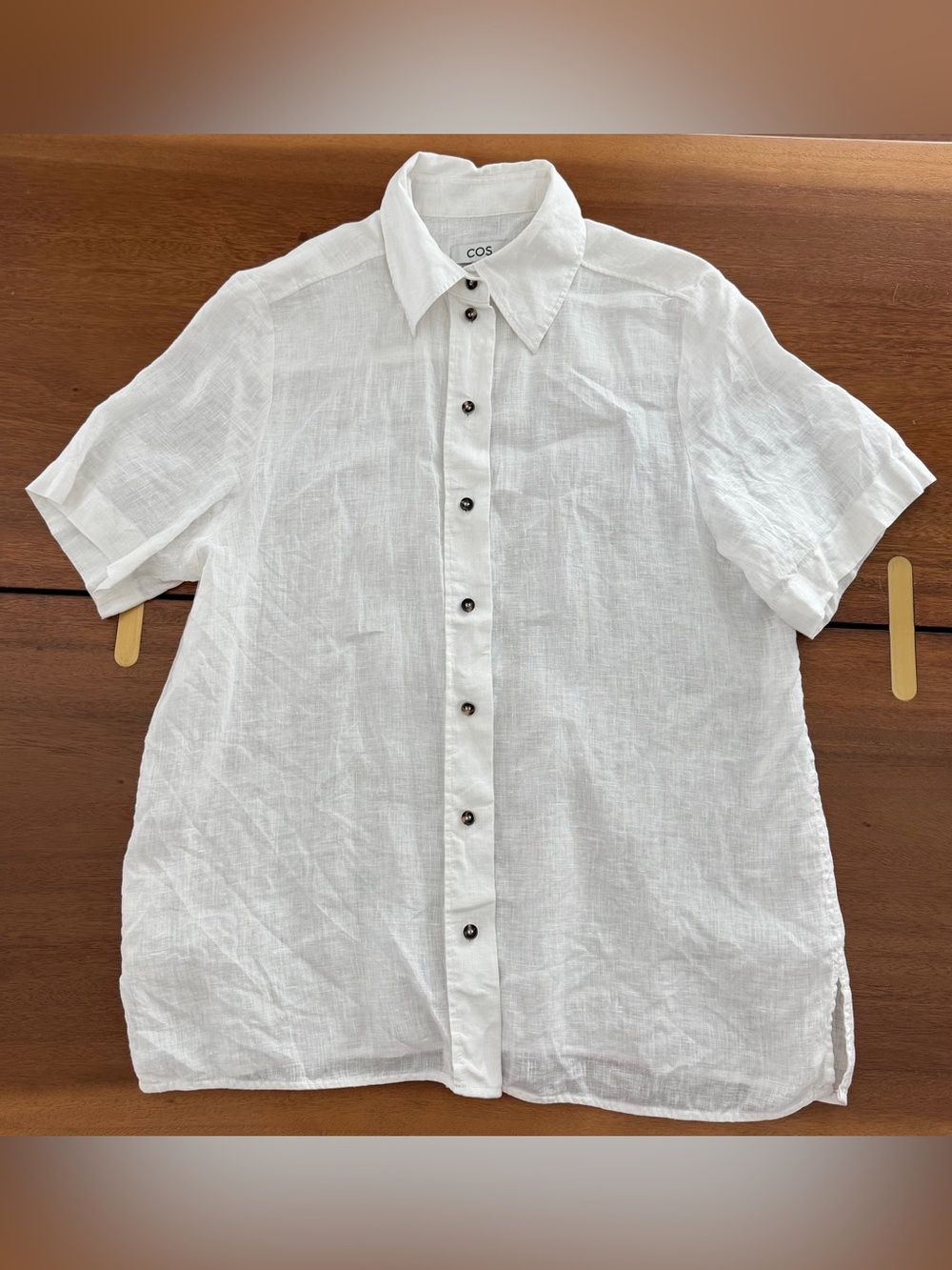 COS White Short-Sleeve Linen Button-Down Shirt